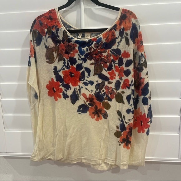 Moth Anthropologie Floral Poncho Linen Blend Top Size Medium - Picture 2 of 5